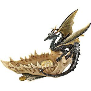 Jaw of the Dragon Offering Dish Gothic Statue, 9 Inch, Polyresin, Full Color